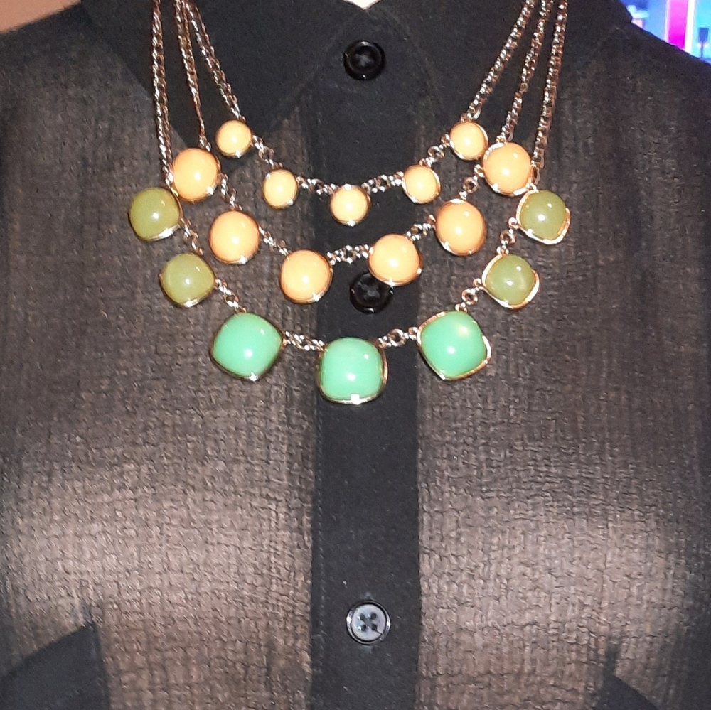 Ann Taylor Loft layer triple strand statement bib necklace adjustable length